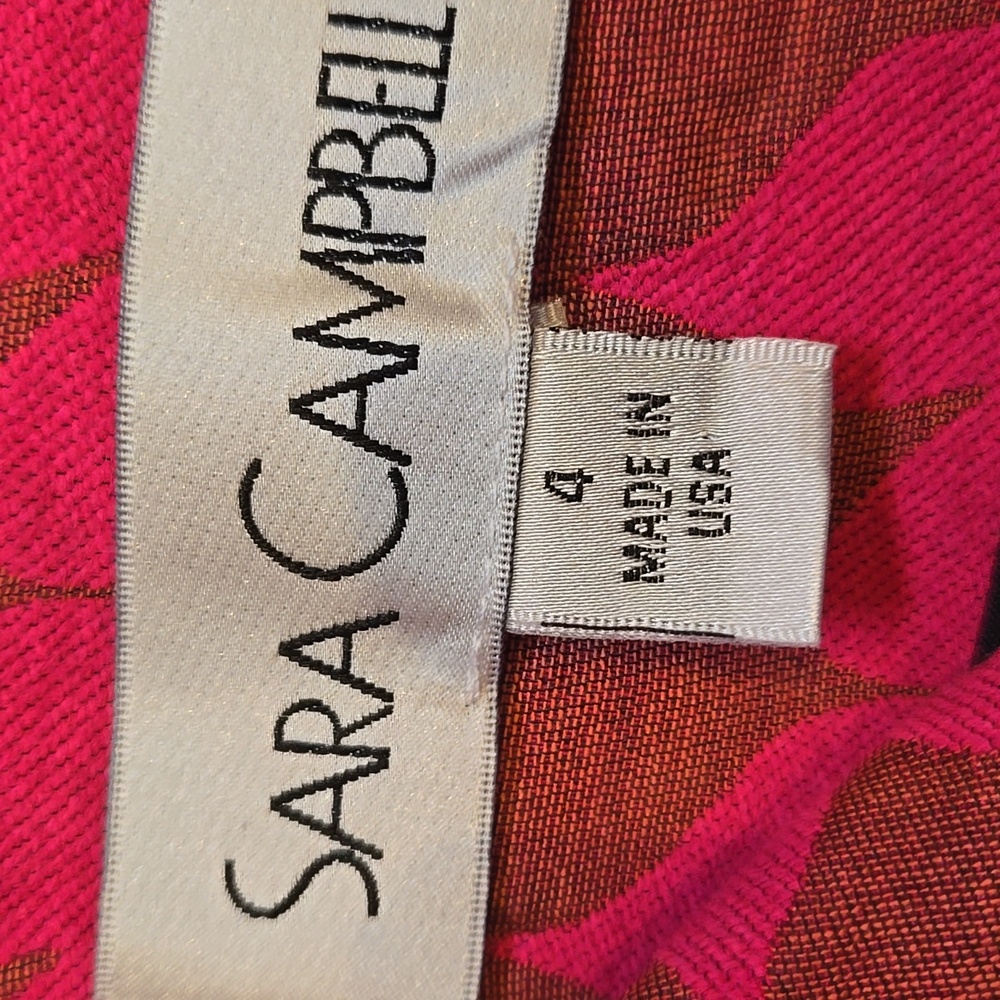 Sara Campbell Pink/Brown Abstract Houndstooth Design Pencil Skirt with Bow Belt - Picture 6 of 9